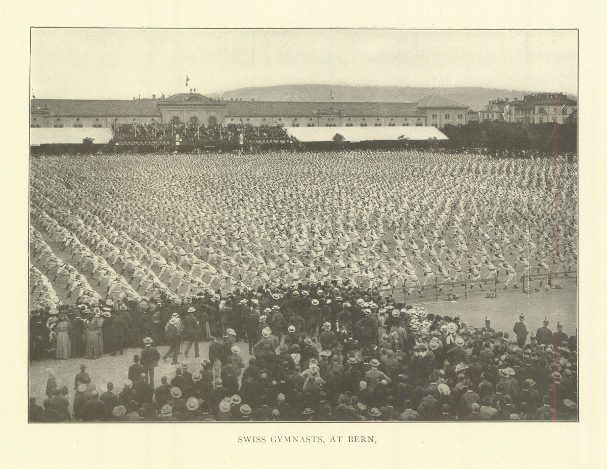 Swiss Gymnasts, At Bern. Switzerland 1907 old antique vintage print picture